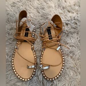 Steve Madden Tan Lace-Up Sandals with Silver Accents
